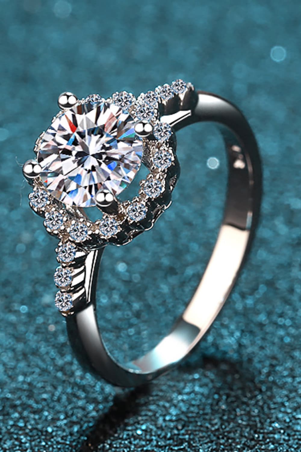 1 Carat Moissanite Rhodium-Plated Halo Ring BLUE ZONE PLANET