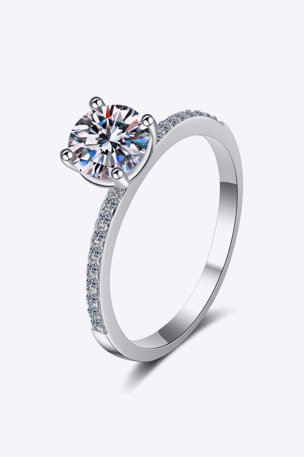1 Carat Moissanite Rhodium-Plated Side Stone Ring BLUE ZONE PLANET