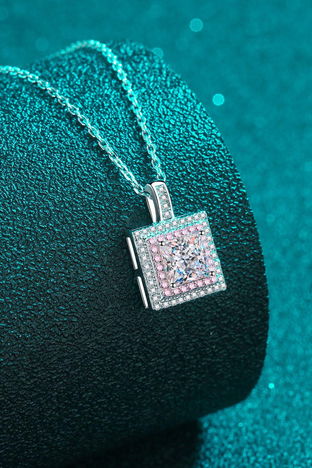 1 Carat Moissanite Square Pendant Chain Necklace BLUE ZONE PLANET