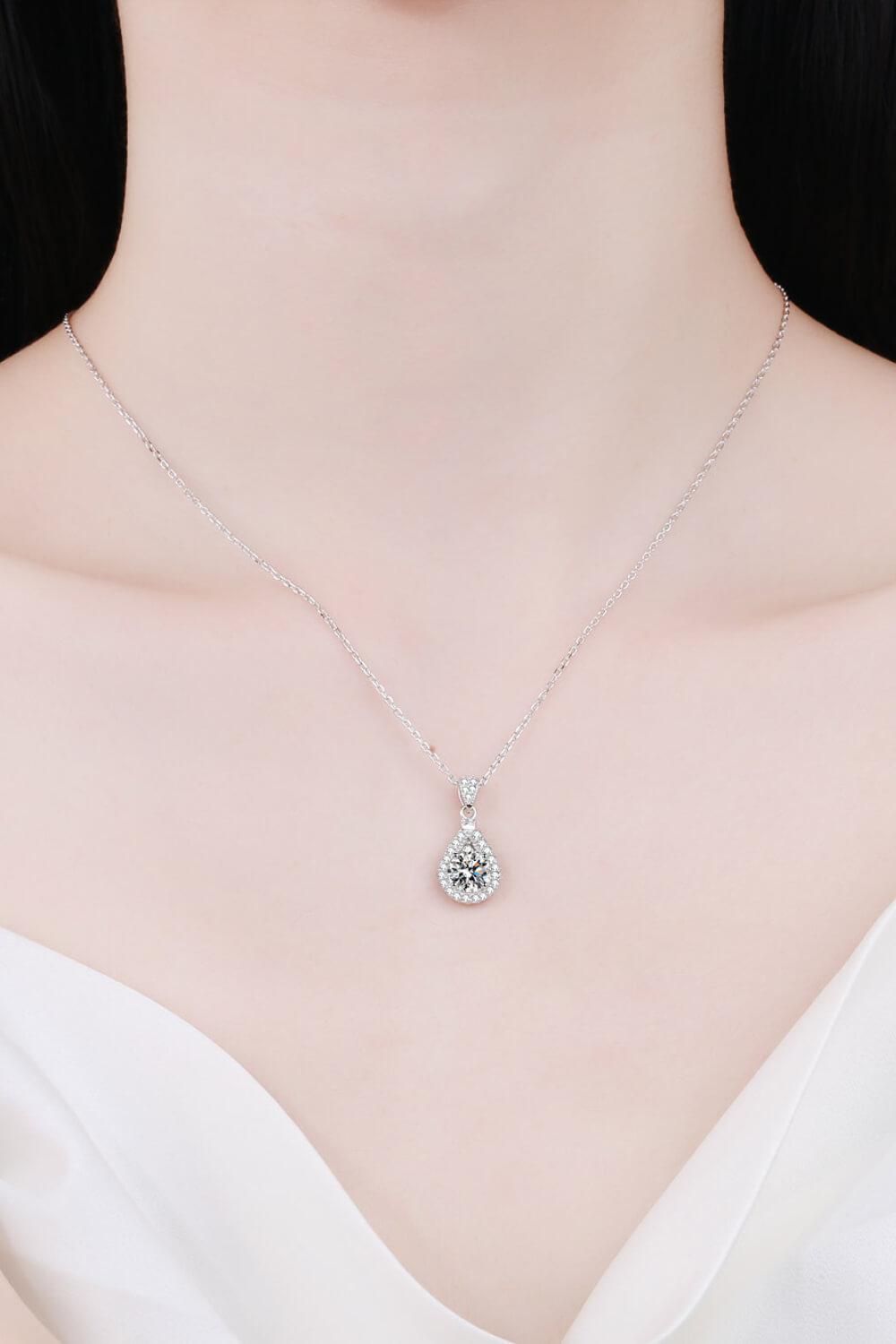 1 Carat Moissanite Teardrop Pendant Chain Necklace BLUE ZONE PLANET