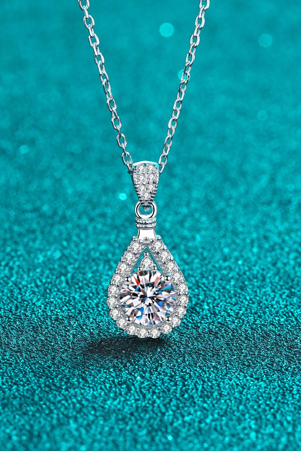 1 Carat Moissanite Teardrop Pendant Chain Necklace BLUE ZONE PLANET