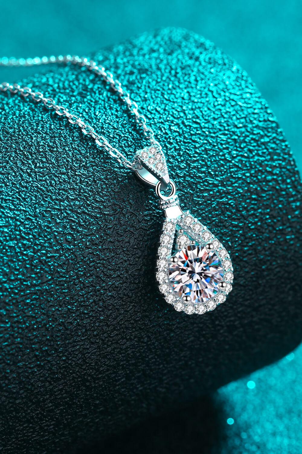 1 Carat Moissanite Teardrop Pendant Chain Necklace BLUE ZONE PLANET