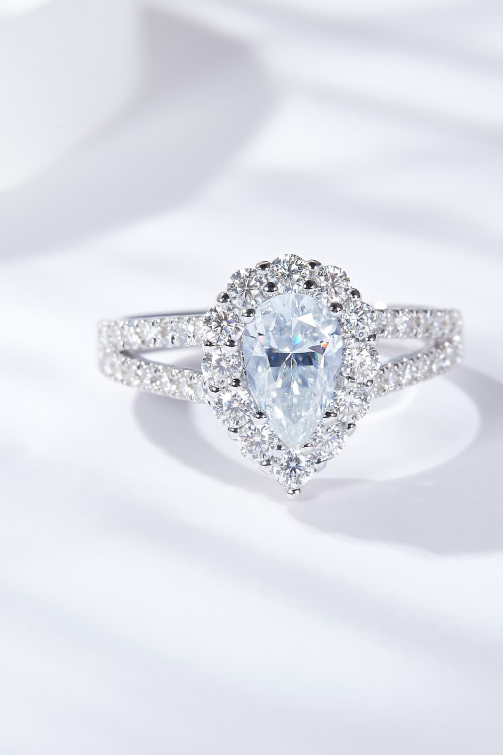 1 Carat Moissanite Teardrop Split Shank Ring BLUE ZONE PLANET