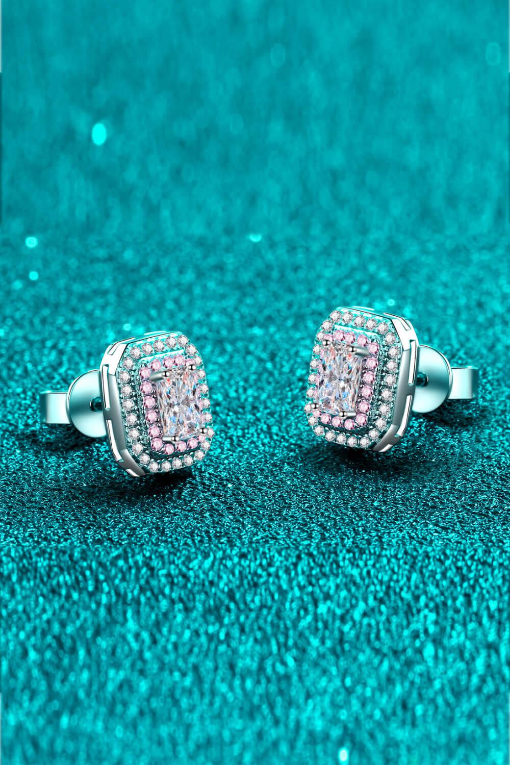 1 Carat Moissanite and Zircon Contrast Geometric Stud Earrings BLUE ZONE PLANET