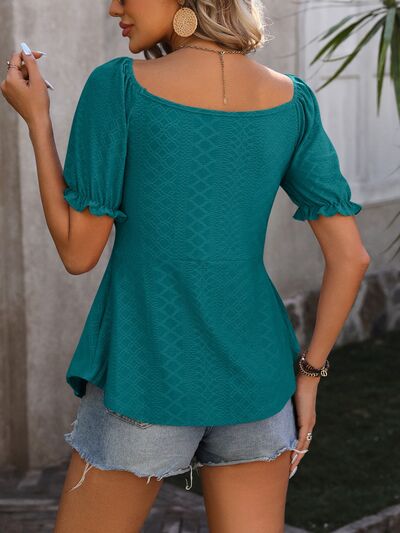 Blue Zone Planet | Ruched V-Neck Flounce Sleeve Blouse BLUE ZONE PLANET