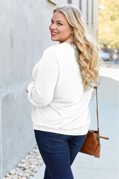 Blue Zone Planet | Basic Bae Full Size V-Neck Lantern Sleeve Blouse BLUE ZONE PLANET