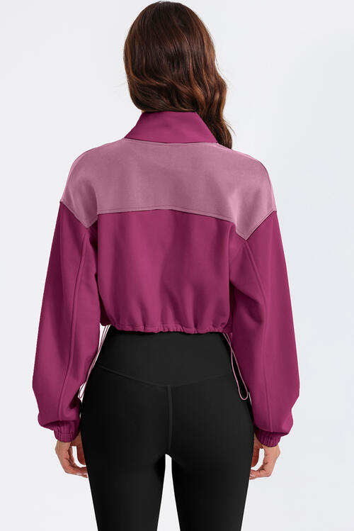 Contrast Drawstring Zip Up Jacket BLUE ZONE PLANET