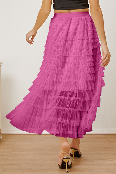 Blue Zone Planet | Ruched High Waist Tiered Skirt BLUE ZONE PLANET