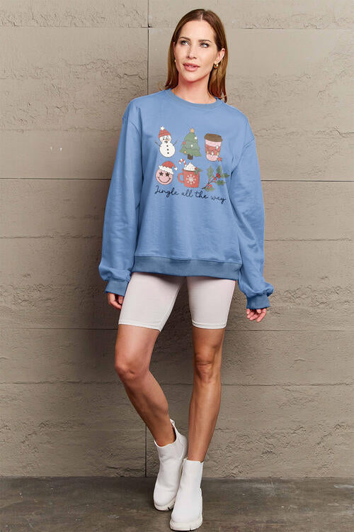 Simply Love Full Size JINGLE ALL THE WAY Long Sleeve Sweatshirt BLUE ZONE PLANET