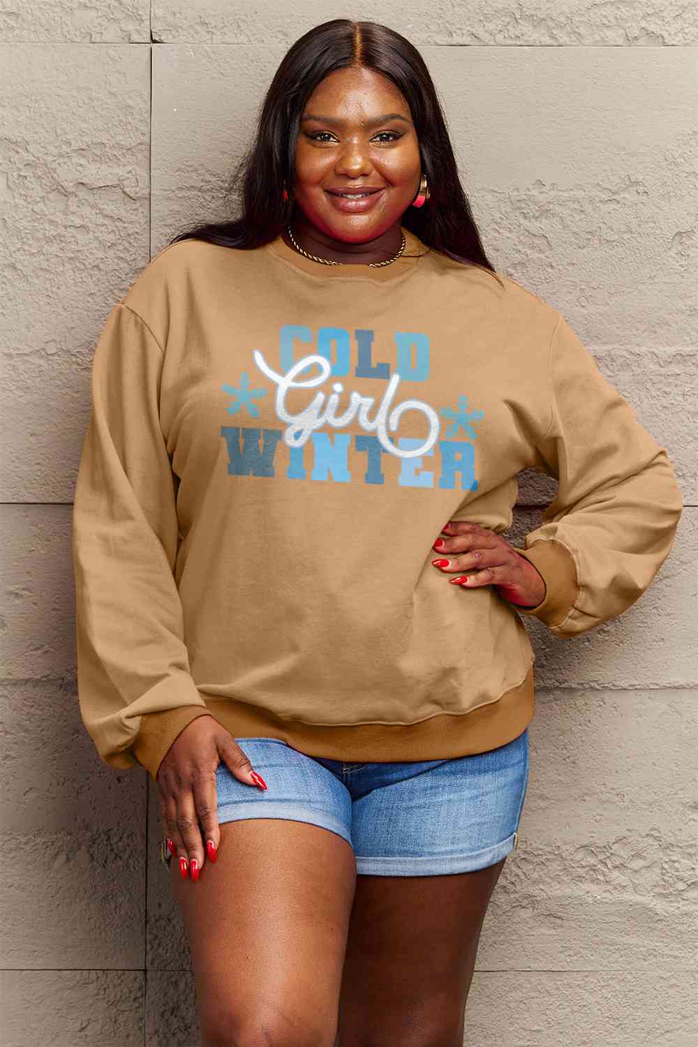Simply Love Full Size COLD WINTER Graphic Long Sleeve Sweatshirt BLUE ZONE PLANET