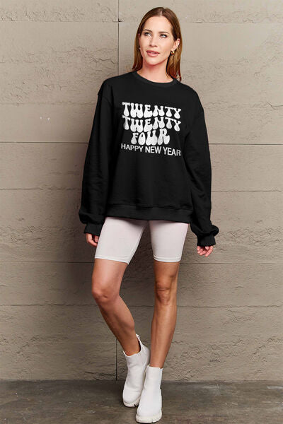 Blue Zone Planet | Simply Love Full Size TWENTY TWENTY FOUR HAPPY NEW YEAR Dropped Shoulder Sweatshirt BLUE ZONE PLANET