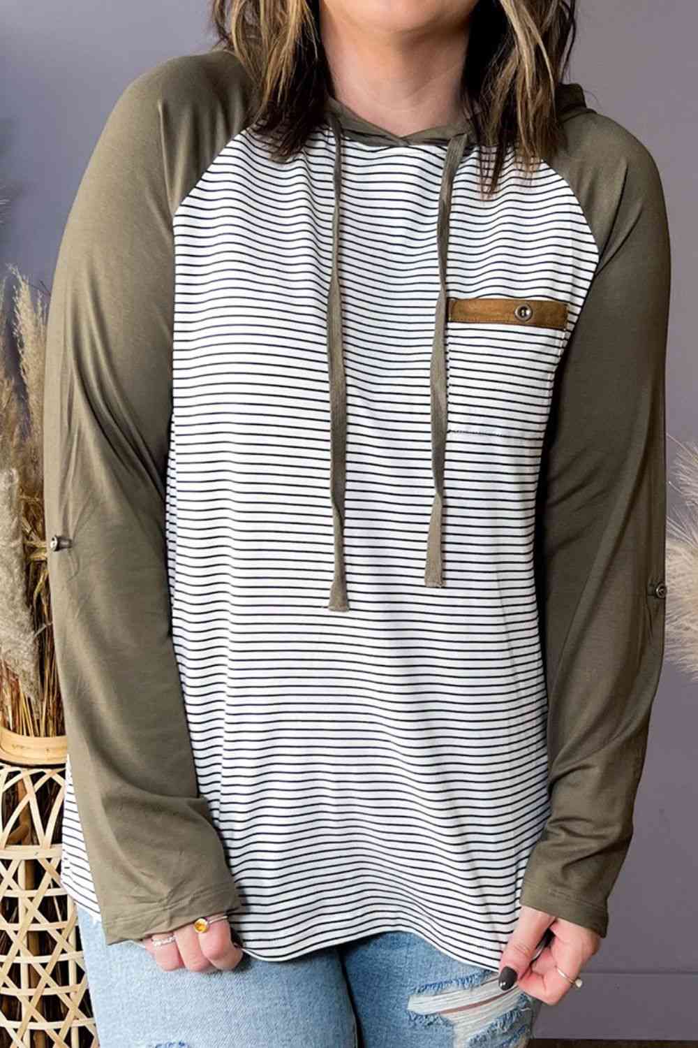 Blue Zone Planet | Plus Size Striped Long Sleeve Hoodie BLUE ZONE PLANET