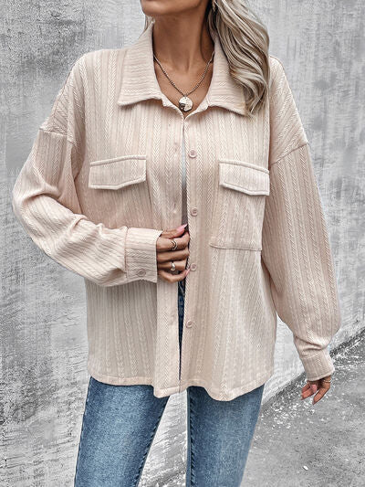 Pocketed Button Up Dropped Shoulder Jacket Trendsi