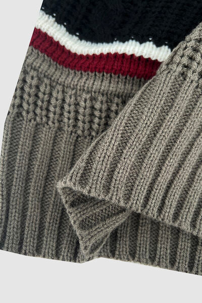 Blue Zone Planet | Cable-Knit Striped Quarter Zip Turtleneck Sweater BLUE ZONE PLANET