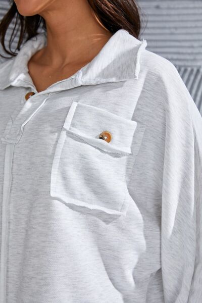 Exposed Seam Collared Neck Sweatshirt Trendsi