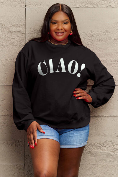 Blue Zone Planet | Simply Love Full Size CIAO!Round Neck Sweatshirt BLUE ZONE PLANET