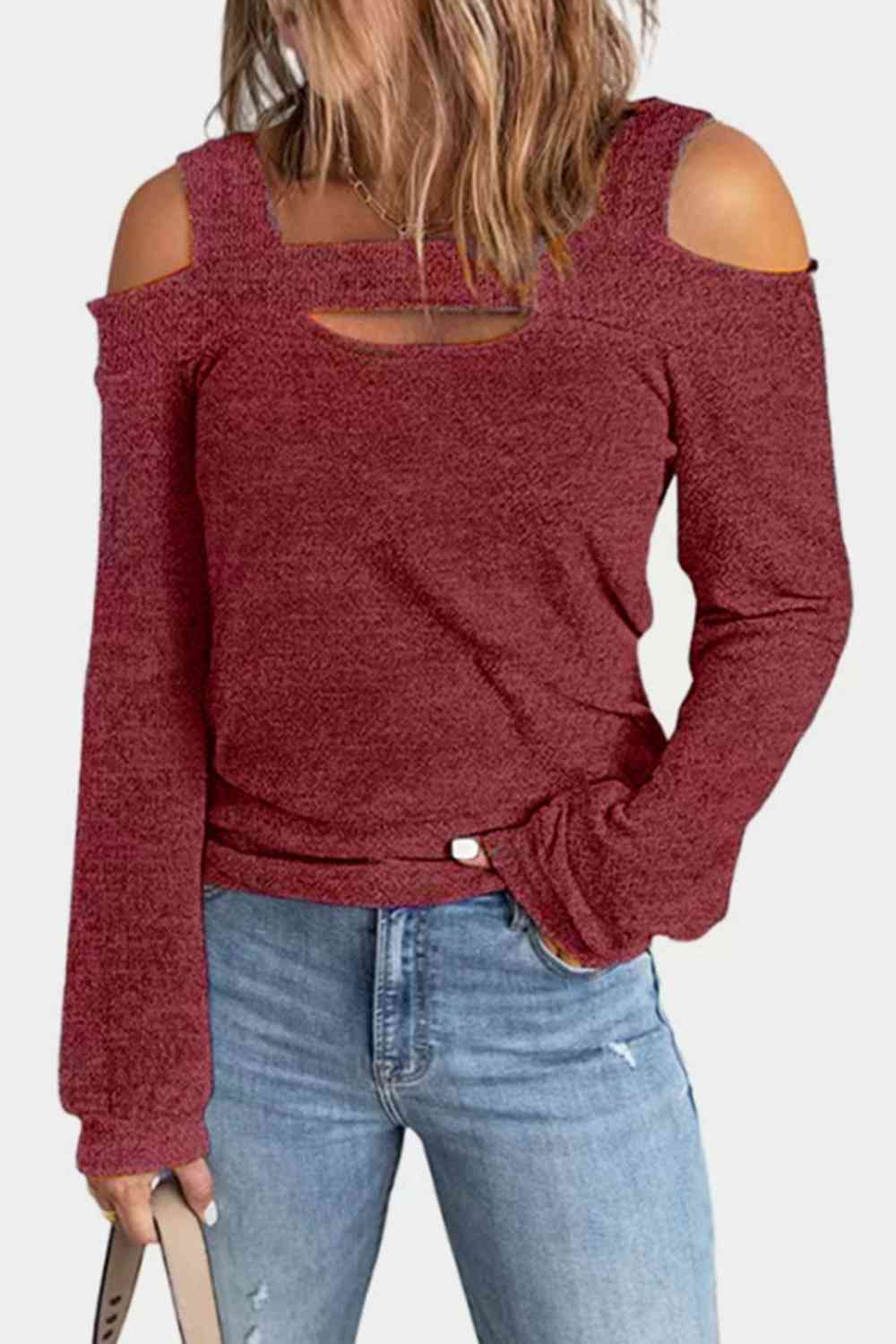 Full Size Cutout Cold Shoulder Blouse BLUE ZONE PLANET