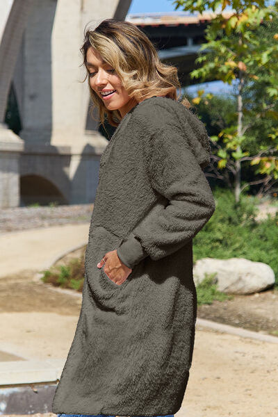 Blue Zone Planet | Double Take Full Size Open Front Long Sleeve Hooded Coat BLUE ZONE PLANET