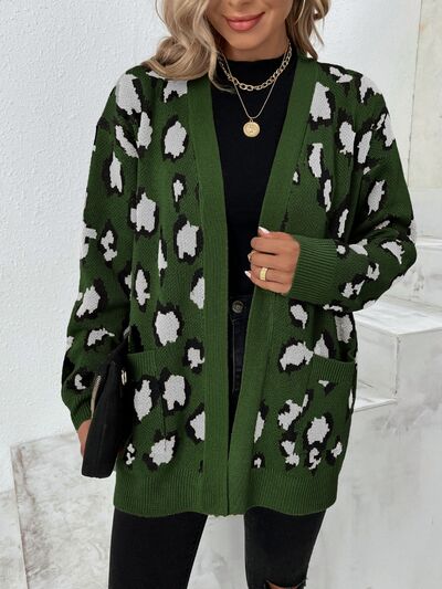 Blue Zone Planet | Leopard Open Front Dropped Shoulder Cardigan BLUE ZONE PLANET