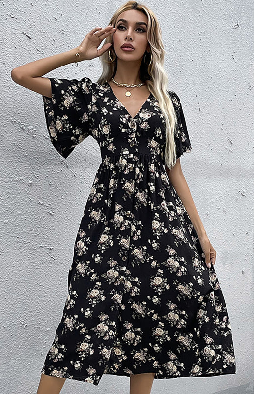 Blue Zone Planet | Women'S Short Sleeve Printed V-Neck Midi Dress BLUE ZONE PLANET
