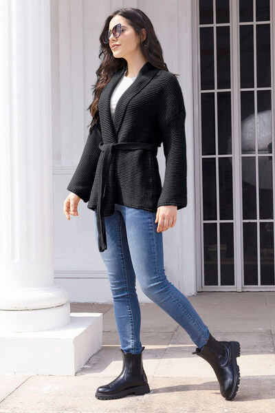 Blue Zone Planet | Tied Open Front Long Sleeve Cardigan BLUE ZONE PLANET