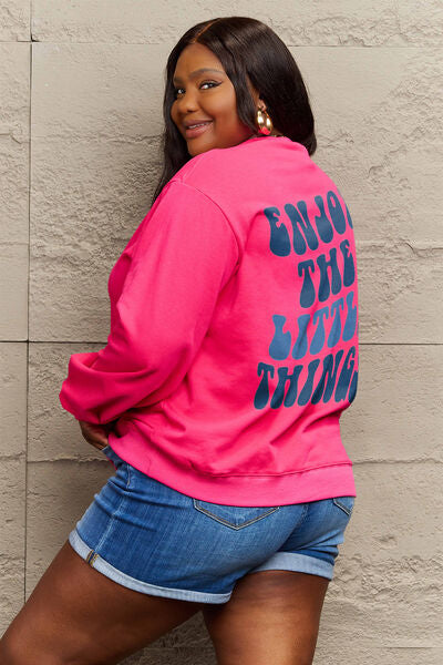 Blue Zone Planet | Simply Love Full Size ENJOY THE LITTLE THINGS Round Neck Sweatshirt BLUE ZONE PLANET