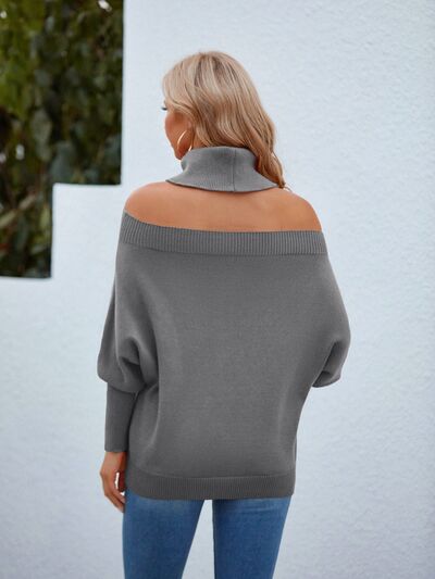 Blue Zone Planet | Off Shoulder Turtleneck Batwing Sleeve Sweater BLUE ZONE PLANET