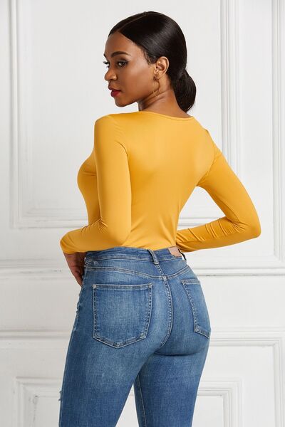 Blue Zone Planet | Half Zip Scoop Neck Long Sleeve Bodysuit BLUE ZONE PLANET