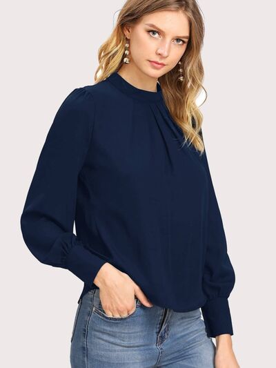 Blue Zone Planet | Mock Neck Lantern Sleeve Shirt BLUE ZONE PLANET