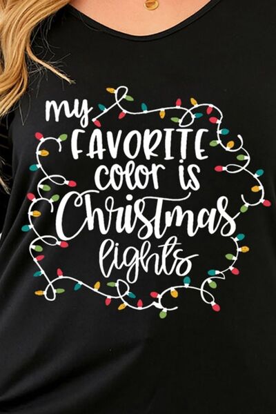 Blue Zone Planet |  Plus Size MY FAVORITE COLOR IS CHRISTMAS LIGHTS Striped T-Shirt BLUE ZONE PLANET