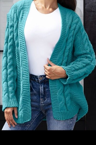 Open Front Cable-Knit Cardigan BLUE ZONE PLANET