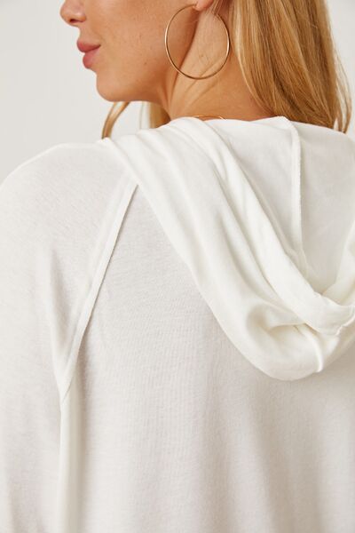 Color Block Drawstring Half Button Hoodie Trendsi