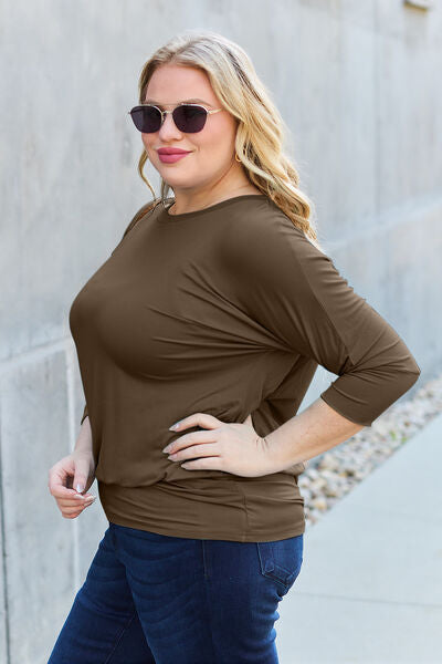 Blue Zone Planet | Basic Bae Full Size Round Neck Batwing Sleeve Blouse BLUE ZONE PLANET