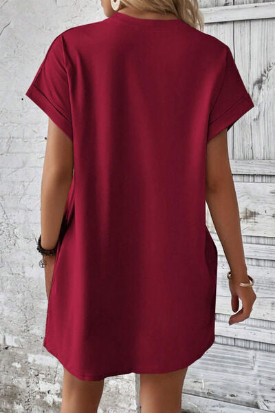 Blue Zone Planet | Pocketed Round Neck Short Sleeve Dress BLUE ZONE PLANET