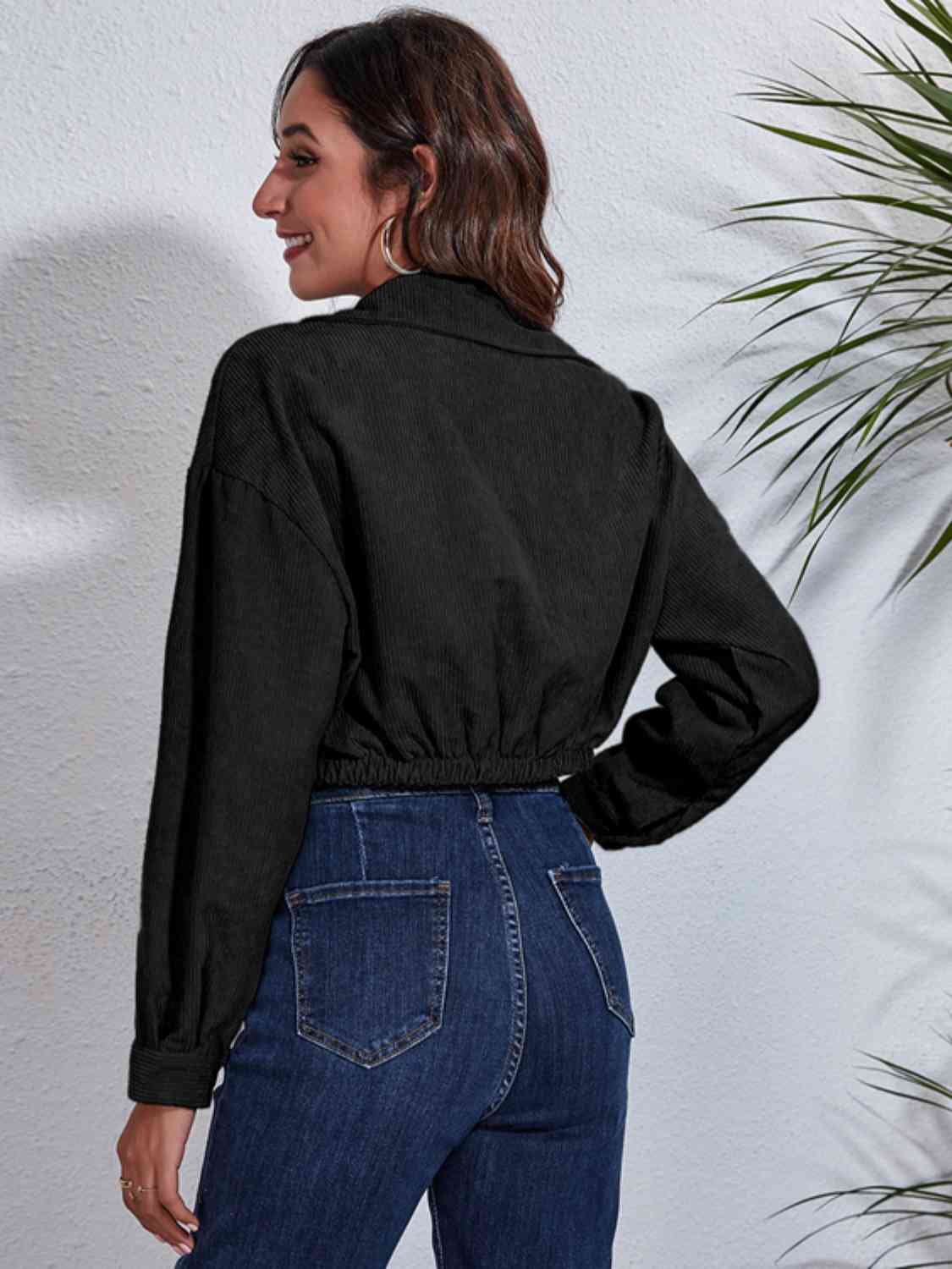 Collared Neck Dropped Shoulder Buttoned Jacket BLUE ZONE PLANET