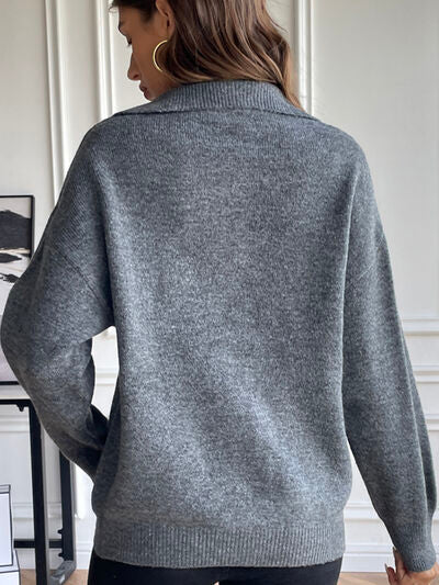 Blue Zone Planet | Half Zip Dropped Shoulder Sweater BLUE ZONE PLANET