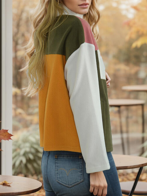 Color Block Zip-Up Long Sleeve Jacket BLUE ZONE PLANET