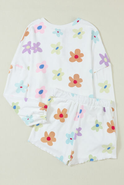 Blue Zone Planet | Printed Quarter Button Top and Drawstring Shorts Lounge Set BLUE ZONE PLANET