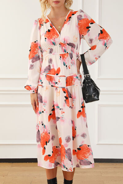 Blue Zone Planet | Printed V-Neck Balloon Sleeve Dress BLUE ZONE PLANET