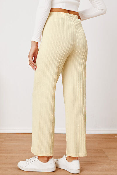 Blue Zone Planet | Textured Elastic Waist Straight Pants BLUE ZONE PLANET