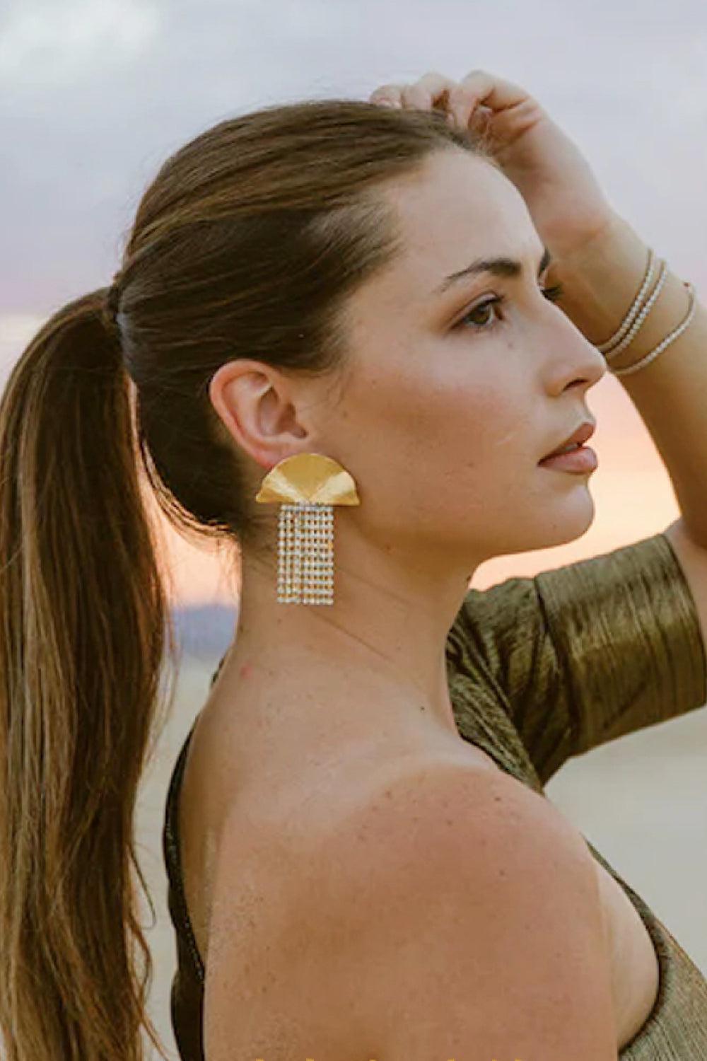 18K Gold Plated Fan Fringe Dangle Earrings BLUE ZONE PLANET