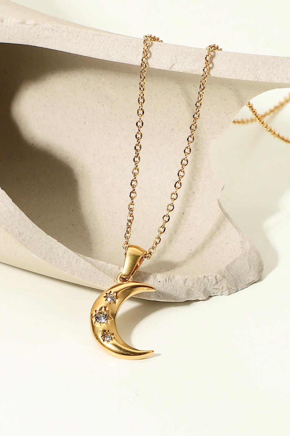 18K Gold Plated Inlaid Zircon Moon Pendant Necklace BLUE ZONE PLANET