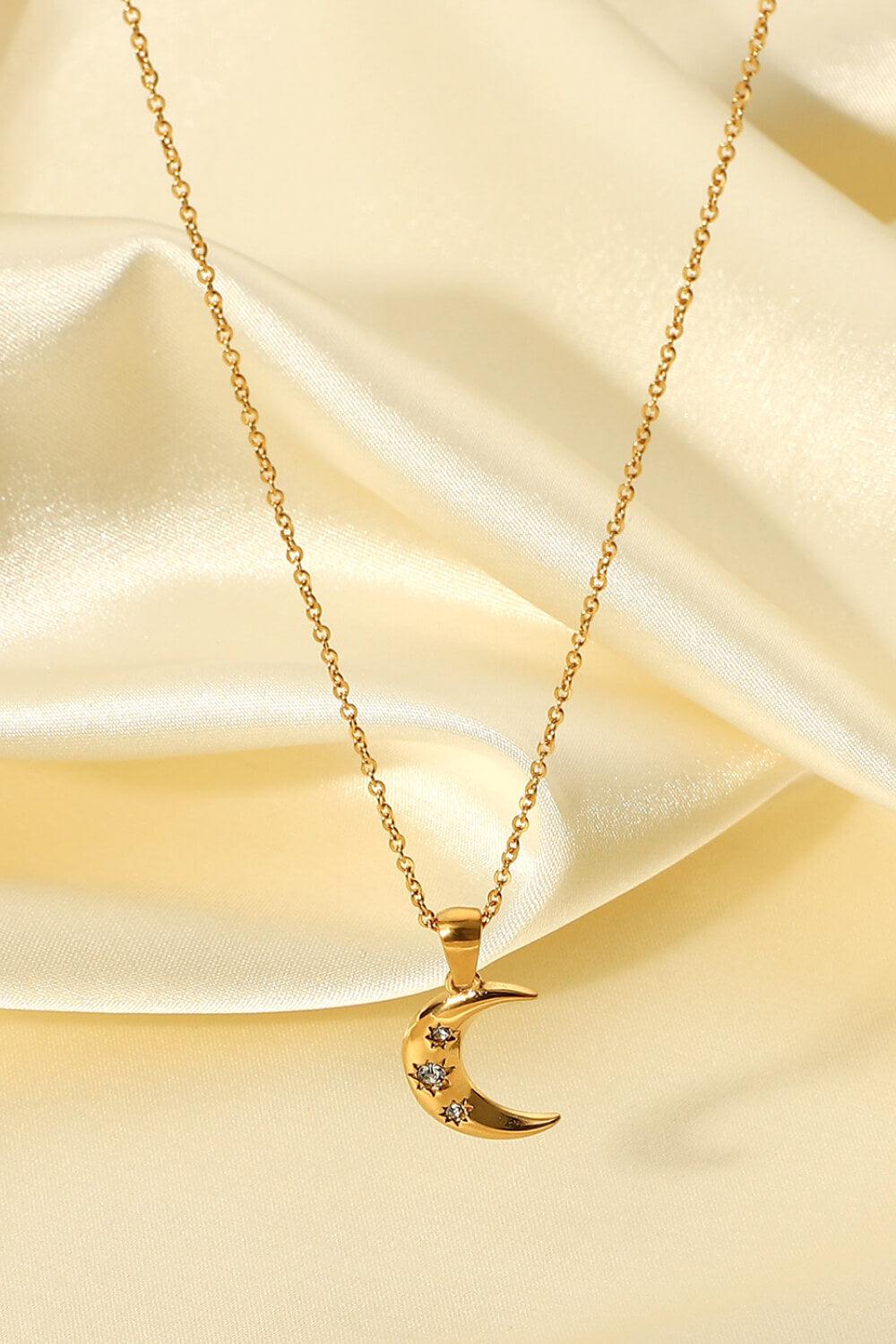 18K Gold Plated Inlaid Zircon Moon Pendant Necklace BLUE ZONE PLANET