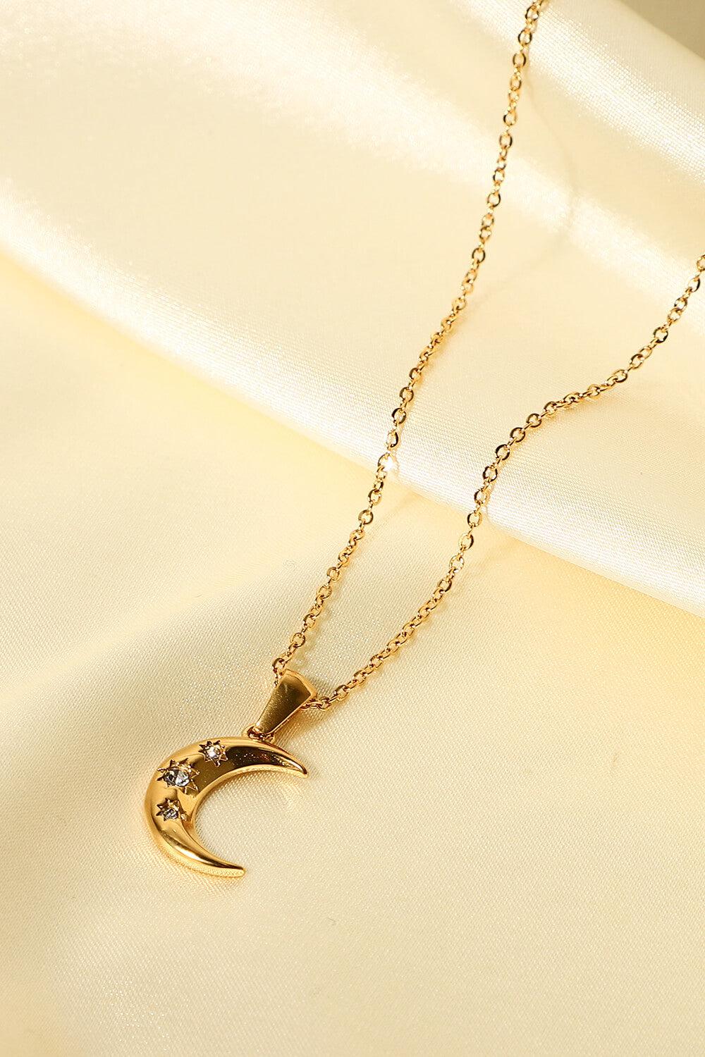 18K Gold Plated Inlaid Zircon Moon Pendant Necklace BLUE ZONE PLANET