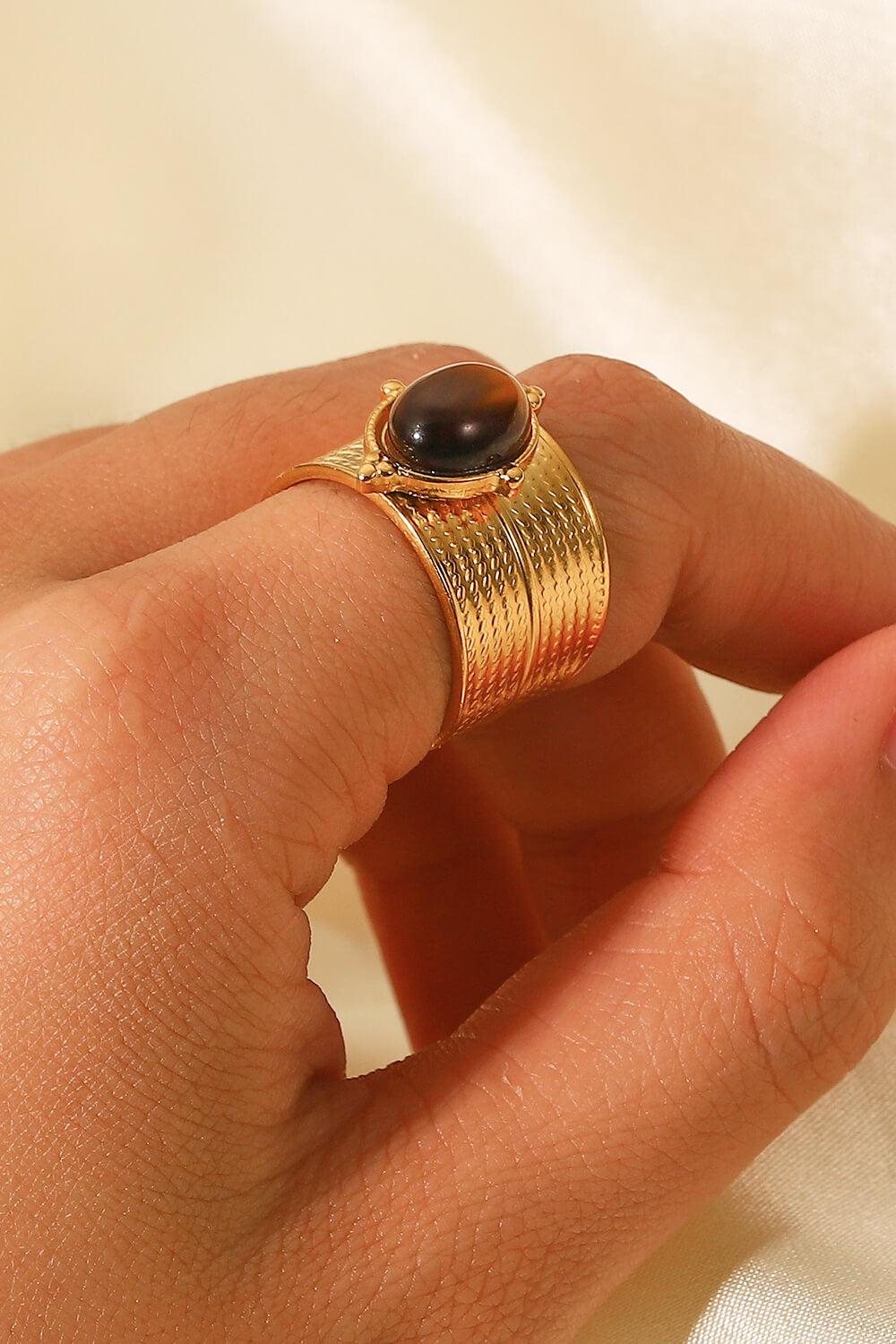 18K Gold-Plated Wide Open Ring BLUE ZONE PLANET