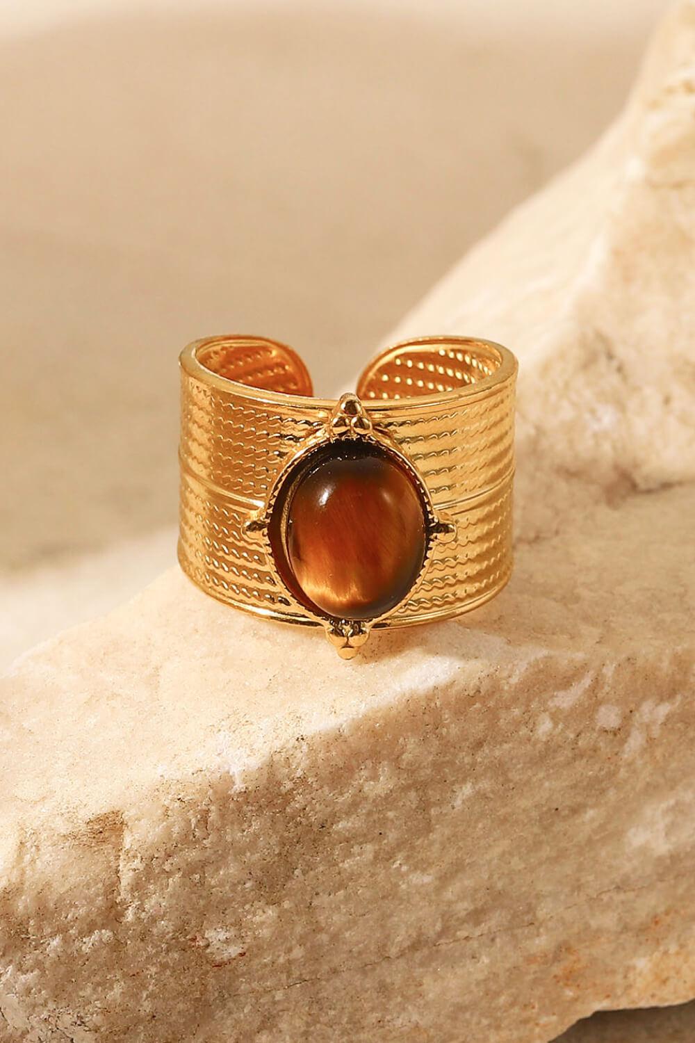 18K Gold-Plated Wide Open Ring BLUE ZONE PLANET