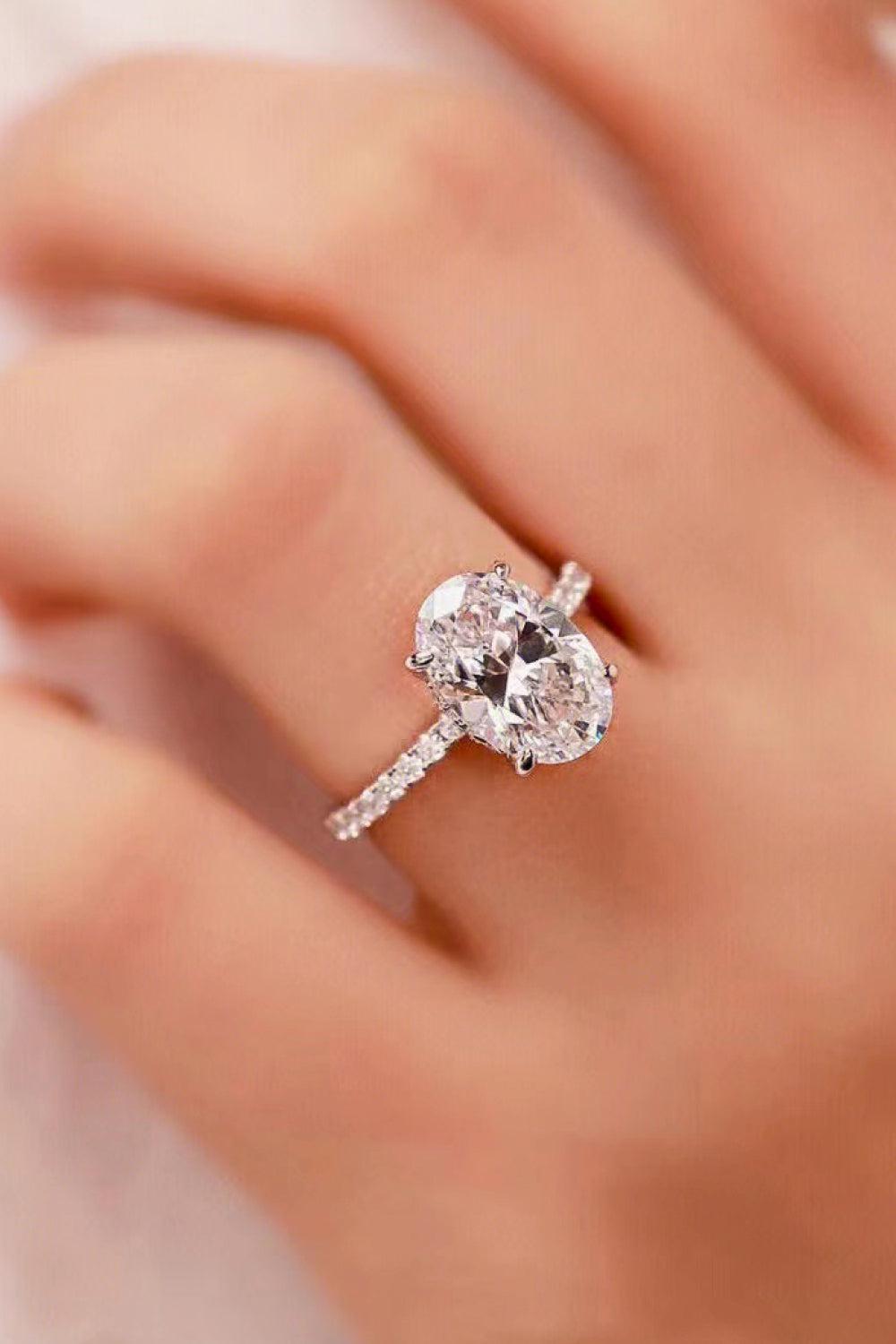 18K Platinum-Plated Side Stone Moissanite Ring BLUE ZONE PLANET