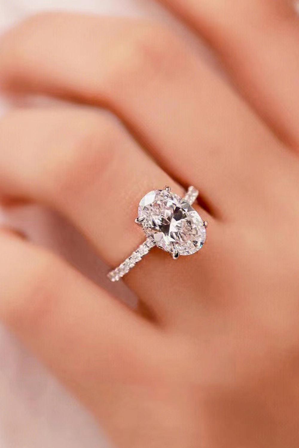 18K Platinum-Plated Side Stone Moissanite Ring BLUE ZONE PLANET