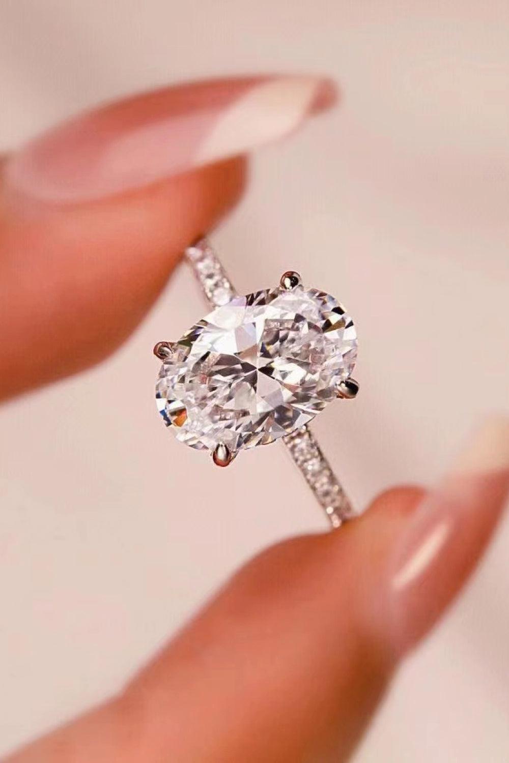 18K Platinum-Plated Side Stone Moissanite Ring BLUE ZONE PLANET