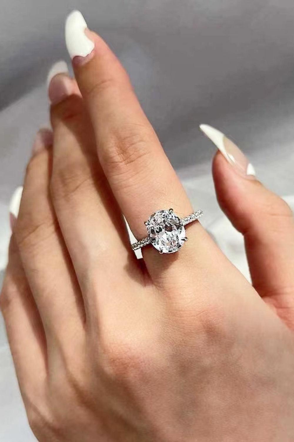 18K Platinum-Plated Side Stone Moissanite Ring BLUE ZONE PLANET